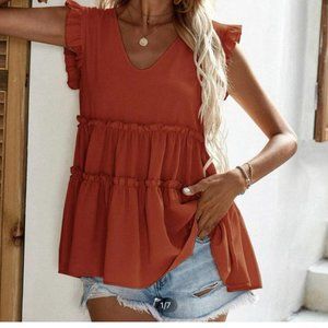 Shein Rust Flowy Shirt Size M NWOT